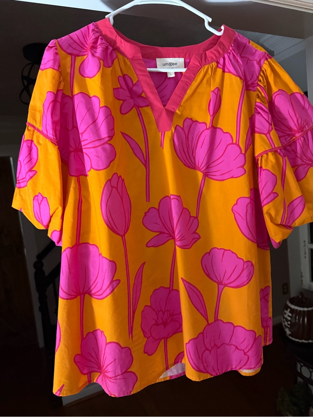 Umgee Orange Tunic with Fuchsia Floral Print